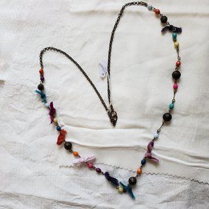 Boho chic antique necklace with beads & ribbons